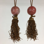 Japanese Hanging Scroll Weights Vtg Fuchin Marble Stone Brown Tassel FC296