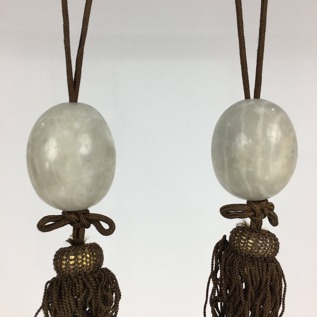 Japanese Hanging Scroll Weights Vtg Fuchin Marble Stone Brown Tassel FC298