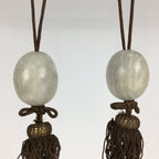 Japanese Hanging Scroll Weights Vtg Fuchin Marble Stone Brown Tassel FC298