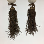 Japanese Hanging Scroll Weights Vtg Fuchin Marble Stone Brown Tassel FC298