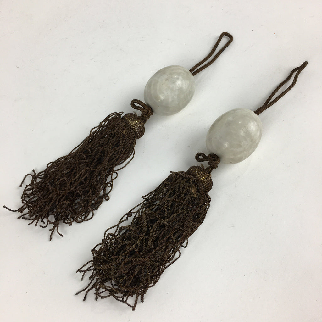 Japanese Hanging Scroll Weights Vtg Fuchin Marble Stone Brown Tassel FC298