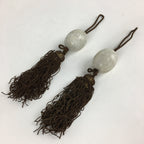 Japanese Hanging Scroll Weights Vtg Fuchin Marble Stone Brown Tassel FC298