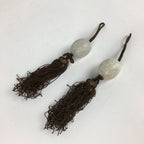 Japanese Hanging Scroll Weights Vtg Fuchin Marble Stone Brown Tassel FC298