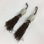 Japanese Hanging Scroll Weights Vtg Fuchin Marble Stone Brown Tassel FC298