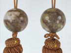 Japanese Hanging Scroll Weights Vtg Fuchin Marble Stone Brown Tassel FC306