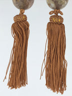 Japanese Hanging Scroll Weights Vtg Fuchin Marble Stone Brown Tassel FC306