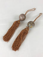 Japanese Hanging Scroll Weights Vtg Fuchin Marble Stone Brown Tassel FC306