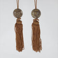 Japanese Hanging Scroll Weights Vtg Fuchin Marble Stone Brown Tassel FC306