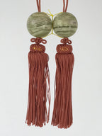 Japanese Hanging Scroll Weights Vtg Fuchin Marble Stone Brown Tassel FC311