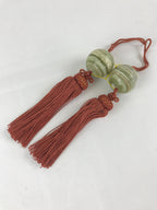 Japanese Hanging Scroll Weights Vtg Fuchin Marble Stone Brown Tassel FC311