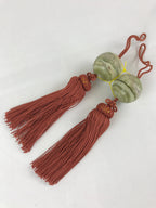 Japanese Hanging Scroll Weights Vtg Fuchin Marble Stone Brown Tassel FC311