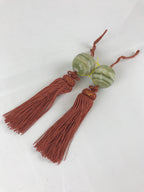 Japanese Hanging Scroll Weights Vtg Fuchin Marble Stone Brown Tassel FC311