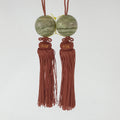 Japanese Hanging Scroll Weights Vtg Fuchin Marble Stone Brown Tassel FC311