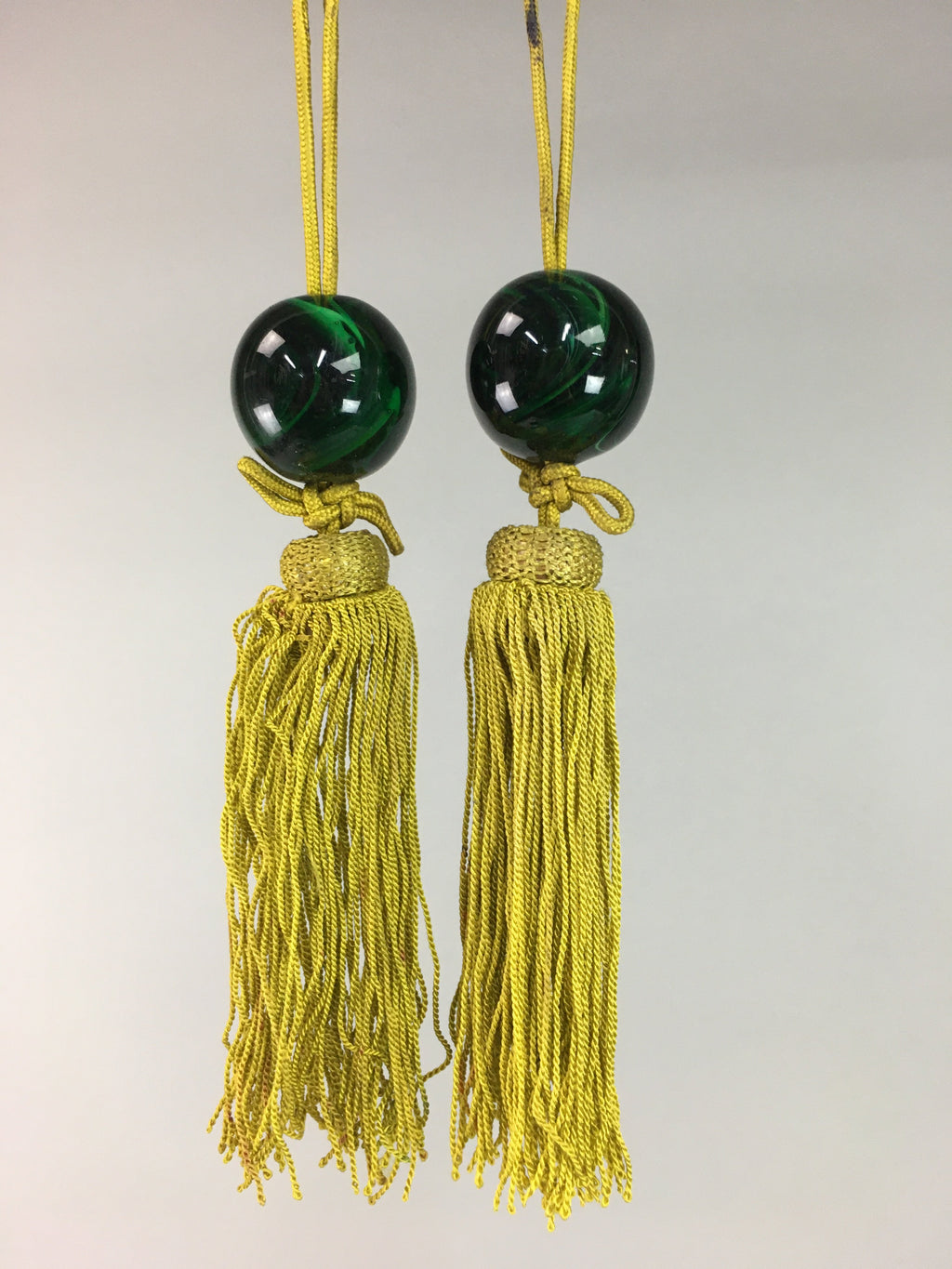 Japanese Hanging Scroll Weights Vtg Fuchin Marble Stone Gold Tassel FC203