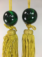 Japanese Hanging Scroll Weights Vtg Fuchin Marble Stone Gold Tassel FC203