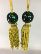 Japanese Hanging Scroll Weights Vtg Fuchin Marble Stone Gold Tassel FC203