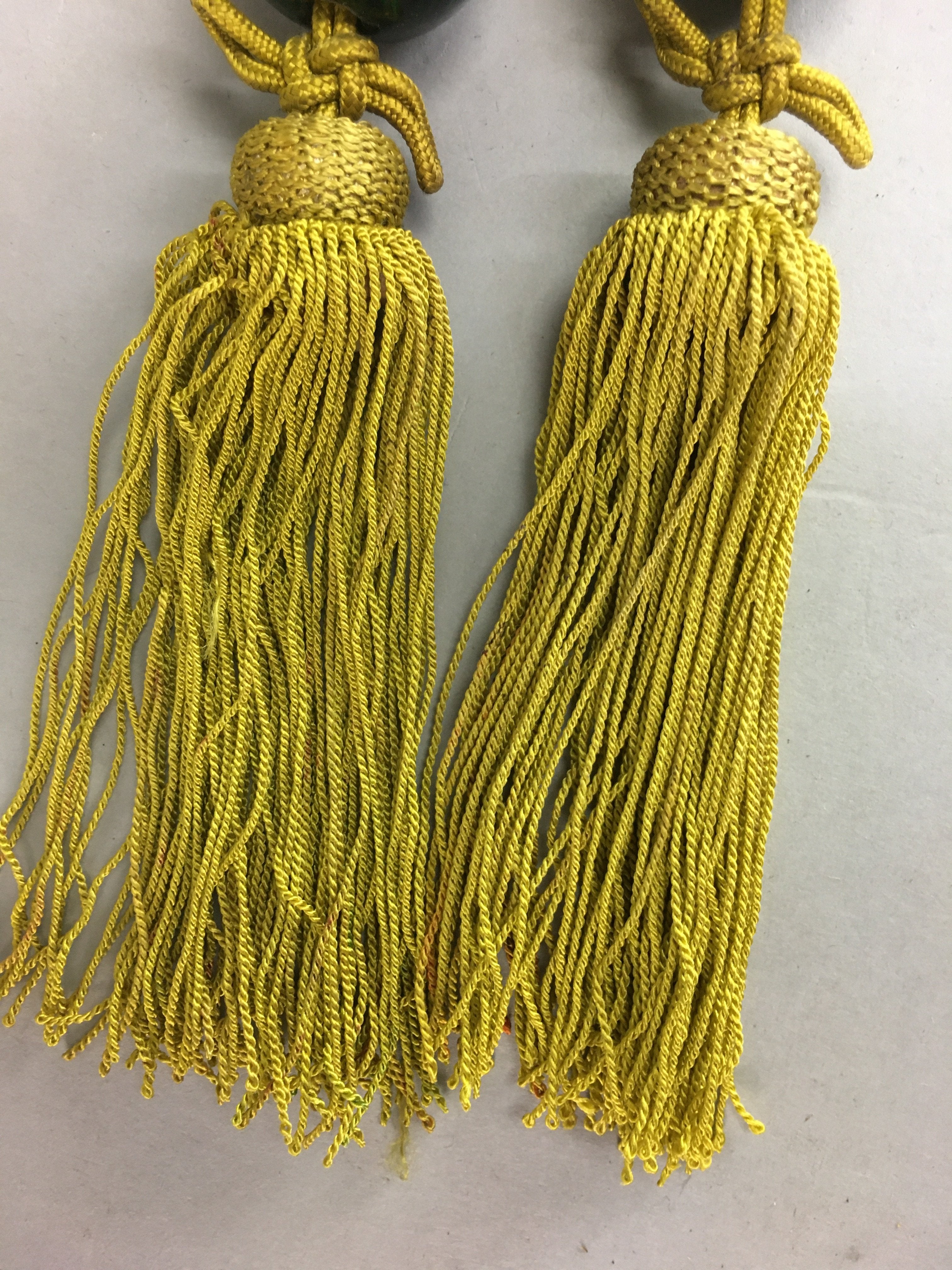 Japanese Hanging Scroll Weights Vtg Fuchin Marble Stone Gold Tassel FC203