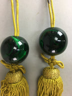 Japanese Hanging Scroll Weights Vtg Fuchin Marble Stone Gold Tassel FC203