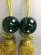 Japanese Hanging Scroll Weights Vtg Fuchin Marble Stone Gold Tassel FC203