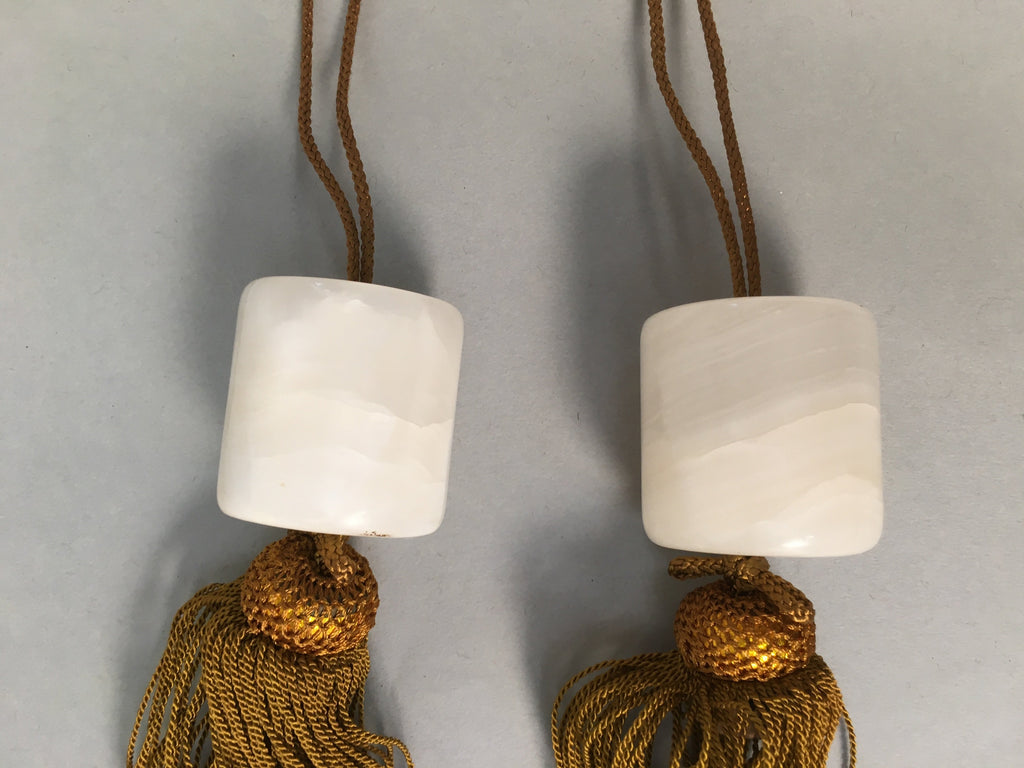 Japanese Hanging Scroll Weights Vtg Fuchin Marble Stone Gold Tassel FC264