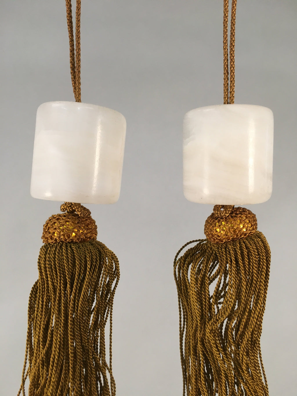 Japanese Hanging Scroll Weights Vtg Fuchin Marble Stone Gold Tassel FC264
