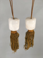 Japanese Hanging Scroll Weights Vtg Fuchin Marble Stone Gold Tassel FC264