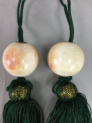 Japanese Hanging Scroll Weights Vtg Fuchin Marble Stone Green Tassel FC222