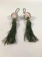 Japanese Hanging Scroll Weights Vtg Fuchin Marble Stone Green Tassel FC262