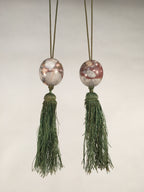 Japanese Hanging Scroll Weights Vtg Fuchin Marble Stone Green Tassel FC262