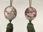 Japanese Hanging Scroll Weights Vtg Fuchin Marble Stone Green Tassel FC262