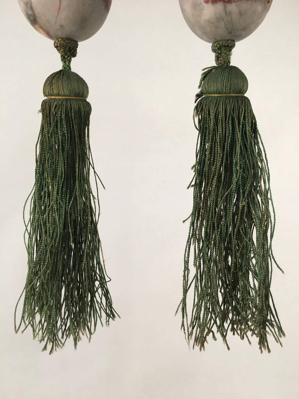 Japanese Hanging Scroll Weights Vtg Fuchin Marble Stone Green Tassel FC262