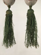 Japanese Hanging Scroll Weights Vtg Fuchin Marble Stone Green Tassel FC262