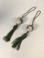 Japanese Hanging Scroll Weights Vtg Fuchin Marble Stone Green Tassel FC262