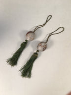Japanese Hanging Scroll Weights Vtg Fuchin Marble Stone Green Tassel FC262