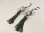 Japanese Hanging Scroll Weights Vtg Fuchin Marble Stone Green Tassel FC262