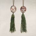 Japanese Hanging Scroll Weights Vtg Fuchin Marble Stone Green Tassel FC262