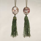Japanese Hanging Scroll Weights Vtg Fuchin Marble Stone Green Tassel FC262