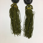 Japanese Hanging Scroll Weights Vtg Fuchin Marble Stone Green Tassel FC269