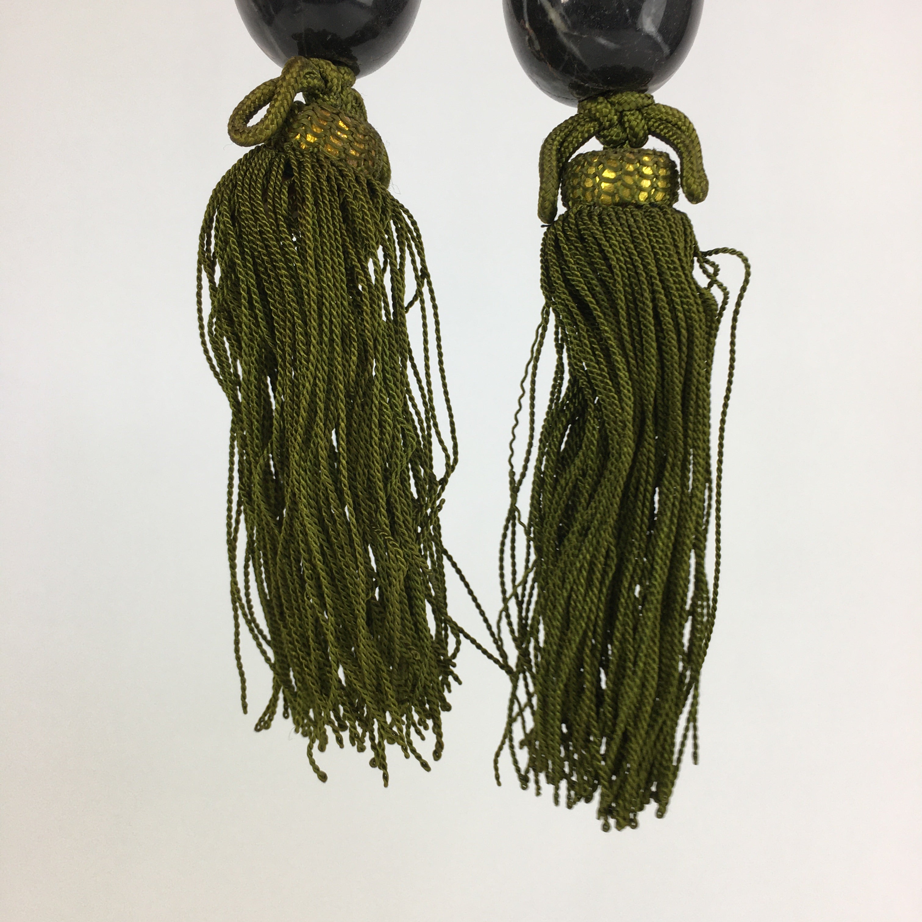 Japanese Hanging Scroll Weights Vtg Fuchin Marble Stone Green Tassel FC269