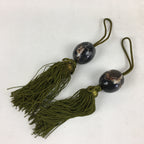 Japanese Hanging Scroll Weights Vtg Fuchin Marble Stone Green Tassel FC269