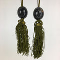Japanese Hanging Scroll Weights Vtg Fuchin Marble Stone Green Tassel FC269