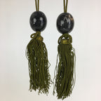 Japanese Hanging Scroll Weights Vtg Fuchin Marble Stone Green Tassel FC269