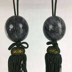 Japanese Hanging Scroll Weights Vtg Fuchin Marble Stone Green Tassel FC286