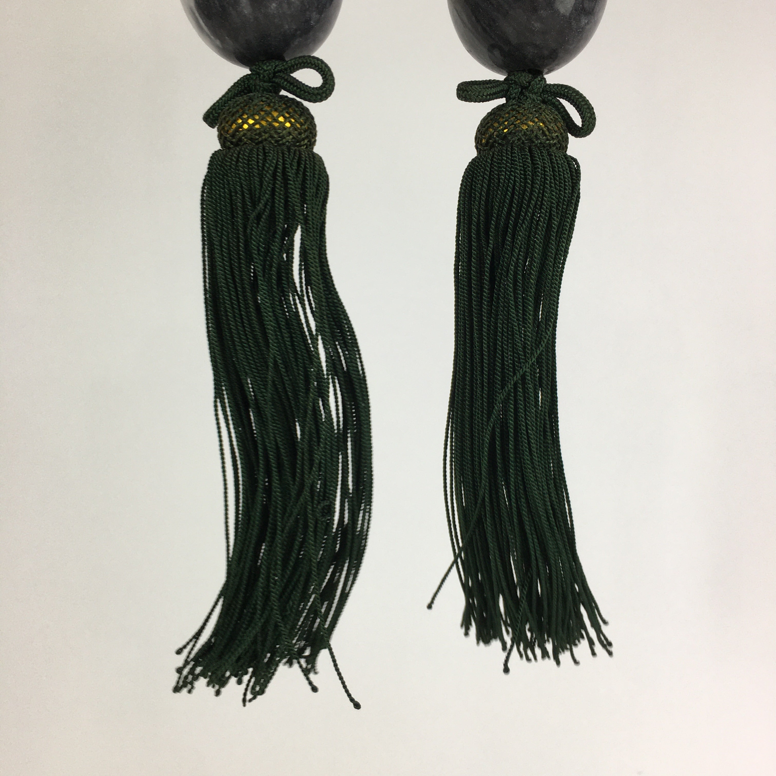 Japanese Hanging Scroll Weights Vtg Fuchin Marble Stone Green Tassel FC286