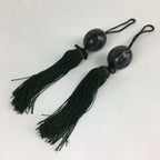Japanese Hanging Scroll Weights Vtg Fuchin Marble Stone Green Tassel FC286