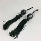 Japanese Hanging Scroll Weights Vtg Fuchin Marble Stone Green Tassel FC286