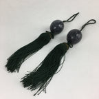 Japanese Hanging Scroll Weights Vtg Fuchin Marble Stone Green Tassel FC286