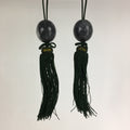 Japanese Hanging Scroll Weights Vtg Fuchin Marble Stone Green Tassel FC286
