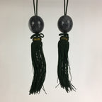 Japanese Hanging Scroll Weights Vtg Fuchin Marble Stone Green Tassel FC286