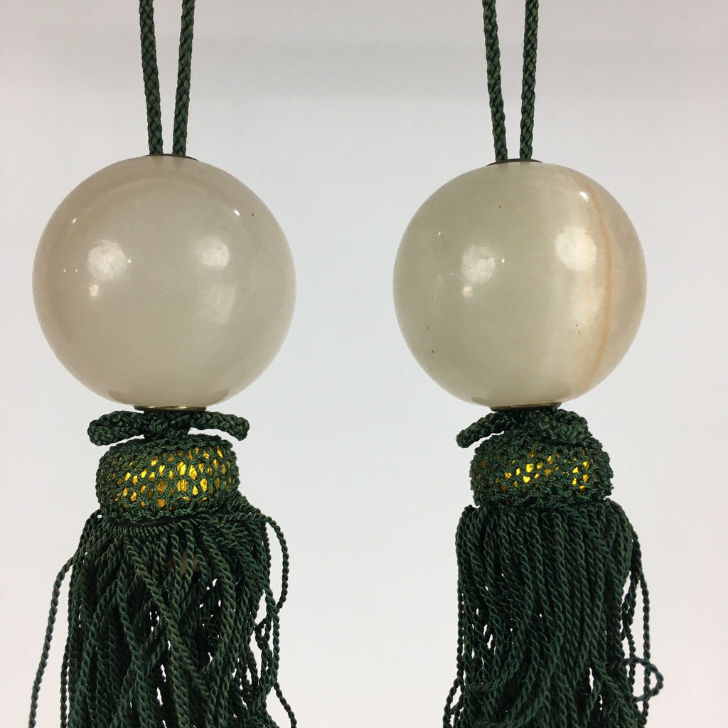 Japanese Hanging Scroll Weights Vtg Fuchin Marble Stone Green Tassel FC290